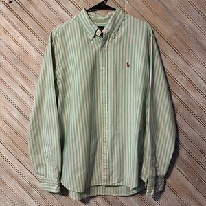 Ralph Lauren Mint Green & Pale Pink Stripe Casual Spring Pastel Button Down